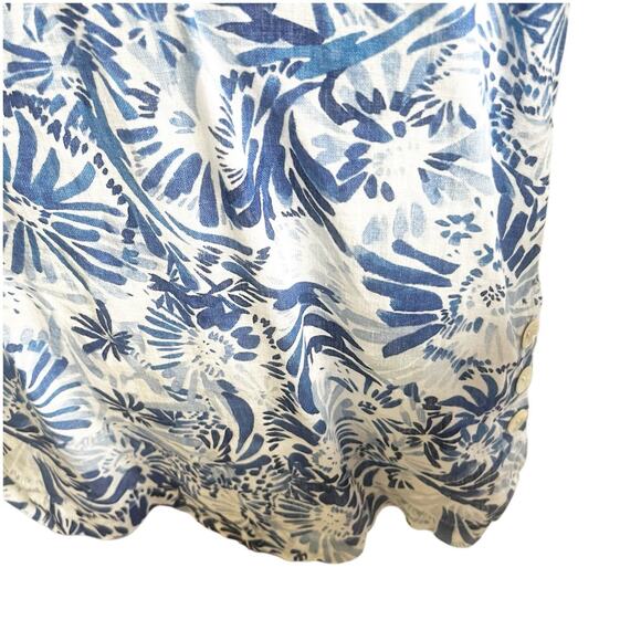 Cynthia Rowley Popover 100% Linen Tunic Plus Size 1X Blue Floral Button Sides - Picture 5 of 12